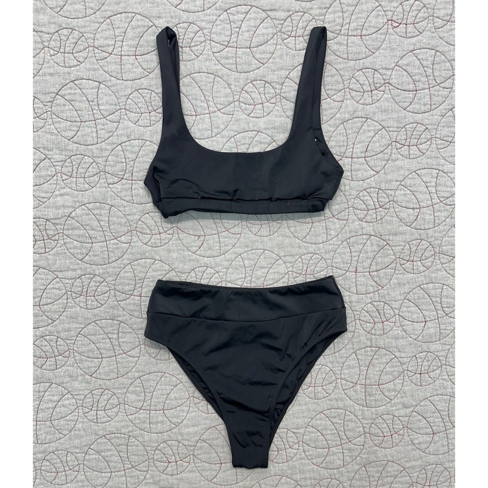 Lonely Ghost Bikini Set Black High Waist Scoop Neck / Women's Medium